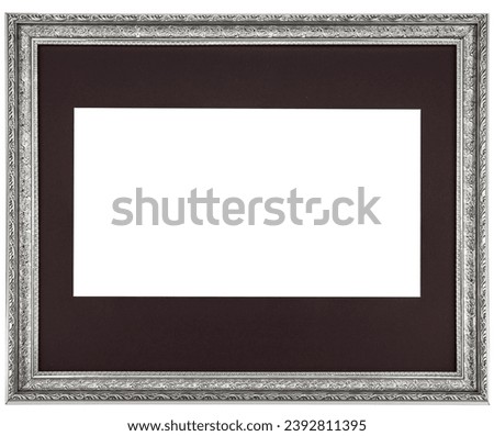 Antique Siver Gray Classic Old Vintage Wooden Rectangle mockup canvas frame isolated on white background. Blank and diverse subject molding baguette. Design element. use for paint, mirror or photo