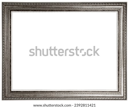 Antique Siver Gray Classic Old Vintage Wooden Rectangle mockup canvas frame isolated on white background. Blank and diverse subject molding baguette. Design element. use for paint, mirror or photo
