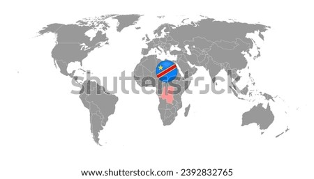 Pin map with Democratic Republic of the Congo flag on world map. Vector illustration.