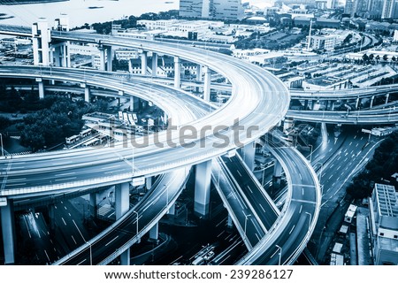shanghai elevated road junction and interchange overpass at night