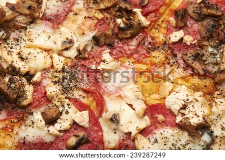 Closeup picture of pizza, top view