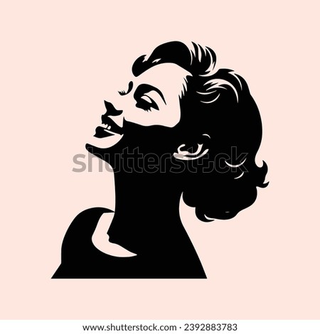 Silhouette happy woman, vintage lady, 70s, 80s, vector illustration isolated
