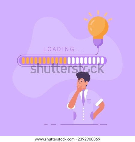 Idea loading. Businessman in the process of creating a new idea. Progress bar of business finance. Сoncept of a new idea. Vector illustration.