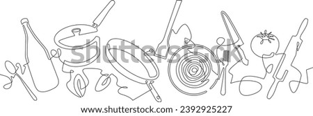 Vector illustration with food isolated on white background. Banner. Continuous line drawing style. Cooking. Royalty-Free Stock Photo #2392925227