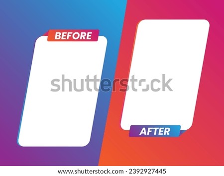Before and after creative gradient background template. Easy compare evidence badges for marketing and Two team vector templates. Abstract graphical element. Choose between two frames and format. Royalty-Free Stock Photo #2392927445