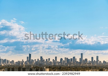 Toronto Canada scenic view of cityscape skyline and cloudy sunny summer day. Climate change concept. Dramatic cloudscape. Clean of birds, bugs, and dust