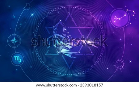 scorpio horoscope sign in twelve zodiac with galaxy stars background, graphic of low poly scorpion with futuristic astrological element Royalty-Free Stock Photo #2393018157