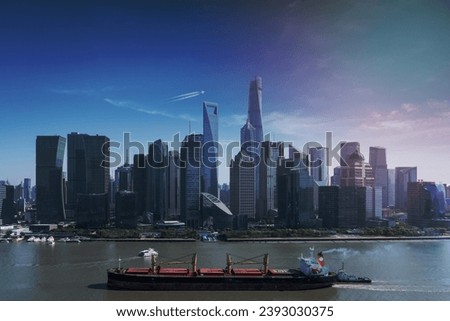 modern cityscape scene in shanghai, lujiazui financial center skyline and huangpu river, China
