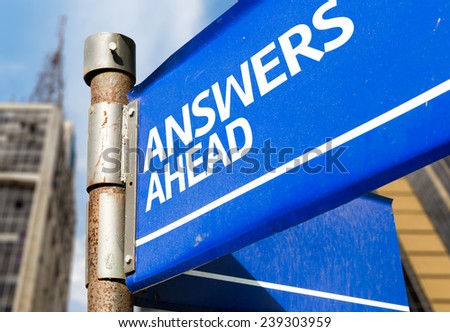 Answers Ahead blue road sign