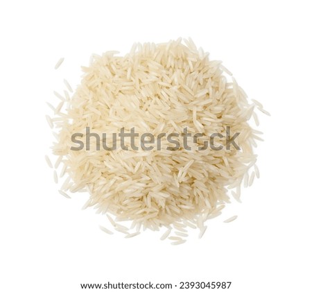 Pile of raw rice isolated on white, top view Royalty-Free Stock Photo #2393045987