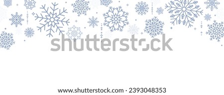 Banner with blue snowflakes. Christmas and New Year winter background with snow.