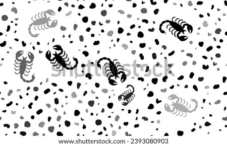 Abstract seamless pattern with scorpio symbols. Creative leopard backdrop. Vector illustration on white background Royalty-Free Stock Photo #2393080903