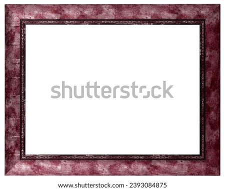 Antique Color Dark vinous Maroon Red Classic Old Vintage Wooden Rectangle mockup canvas frame isolated on white. Blank diverse subject molding baguette. Design element. use for paint, mirror