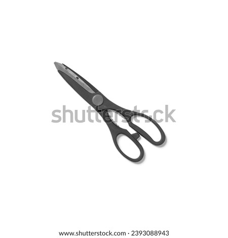 Close up view scissors isolated on white background.