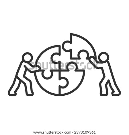 Cooperation, teamwork, linear icon. Joining forces. People putting the puzzle together. Line with editable stroke Royalty-Free Stock Photo #2393109361