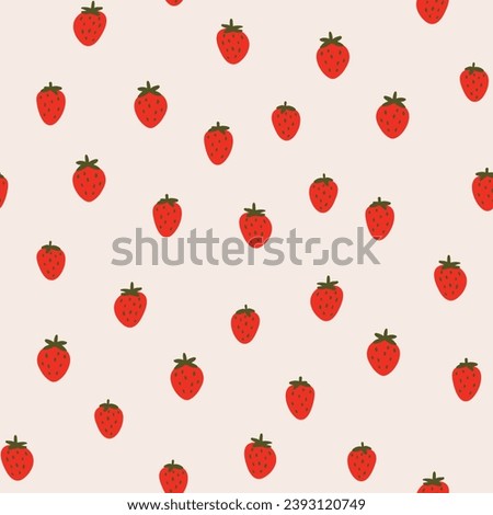 Seamless pattern with strawberry on color background. Natural delicious fresh ripe tasty fruit. Vector illustration for print, fabric, textile, banner, other design. Food concept