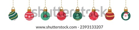 Set of Christmas and New Year tree decorations isolated on a white background. Vector illustration.