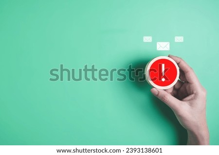 Exclamation mark and caution sign for internet network security, Caution warning sign for notification error and maintenance, Internet malware viruses destroying computer data