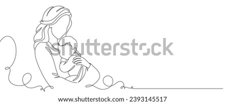 Mother and baby line art vector illustration, mothers day celebration background