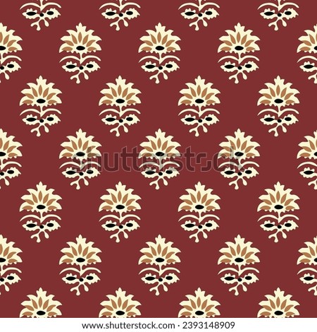 Indian Traditional Floral Gold paste block print screen print booti seamless repeat pattern  Royalty-Free Stock Photo #2393148909