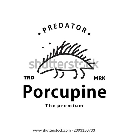 vintage retro hipster porcupine logo vector outline monoline art icon