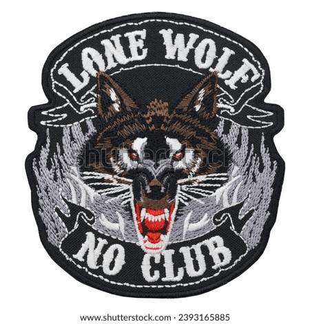 Embroidered patch Lone Wolf No Club. Accessory for bikers, rockers. Live free. 