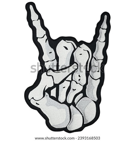 Embroidered patch Sign of the horns Skeleton hand. Punk Rock, Heavy Metal, Death. Accessory for rockers, metalheads, punks, goths.