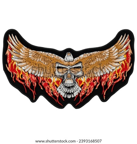 Embroidered patch skull with wings. Accessory for rockers, metalheads, punks, goths.