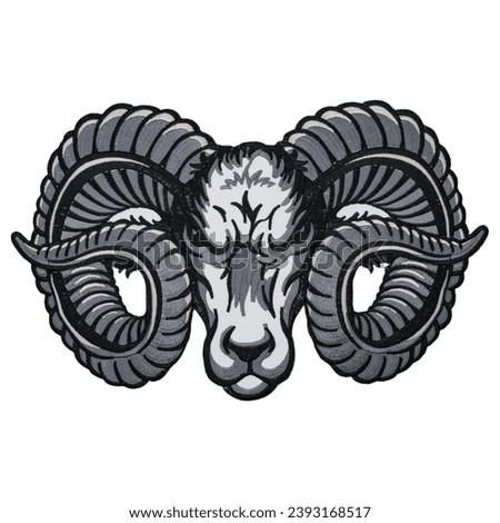 Embroidered patch ram's skull. Accessory for rockers, metalheads, punks, goths.