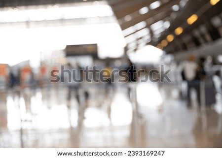 Airport terminal Departure Check-in counter.Abstract Blurred image background.