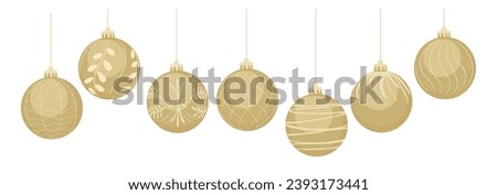 Set of gold Christmas balls vector isolated.