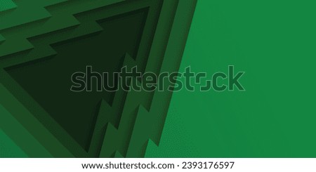 Paper cut into the shape of a green gradient Christmas tree. Layered 3D horizontal background. Design elements for banner, poster, backdrop, wallpaper. Vector illustration