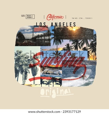 California Los Angeles Surfing vector print original view, use this design for summer beach T-shirt Design, text print use this shirt, Summer good vibes palm tree vector print artwork, Girls, men, 