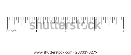 Ruler 4 inch scale. Measuring tool. Ruler graduation template. Simple size indicator units. Metric inch size indicators. Vector illustration. Eps. Royalty-Free Stock Photo #2393198279
