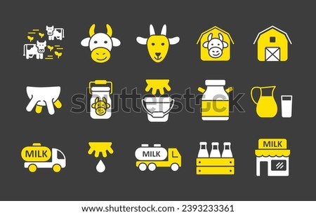 Milk vector on dark background icons set. Dairy products sign. Graph symbol for cooking web site and apps design, logo, app, UI