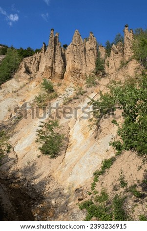 Vertical image of unusual erosion rock formation towers, Radan mountain, Kursumlija, south Serbia. Devil's town.