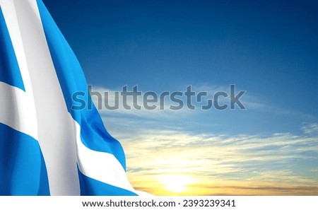 Scotland flag against the sunset sky. Patriotic background