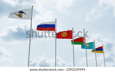The Eurasian Economic Union (EAEU or EEU) is an economic union of five post-Soviet states located in Eurasia. Armenia  Belarus , Kazakhstan , Kyrgyzstan , Russia Royalty-Free Stock Photo #2393239995