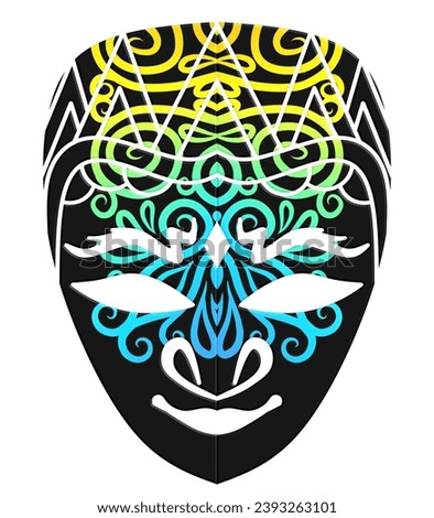 Beautiful traditional Java mask indonesian culture vector design with aesthetic batik ethnic dayak line art pattern