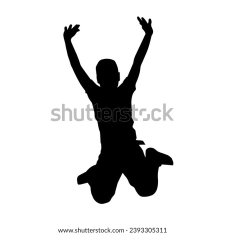 Silhouette of happy children jumping in the air. Silhouette of kids in jumping pose. 