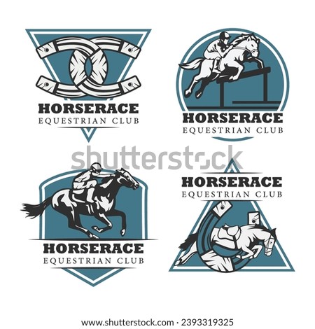 Set of equestrian logo template. Horse race logo vector illustration.