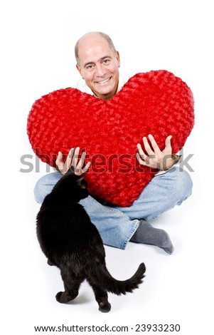Man with a Big Red Heart and a Black Cat