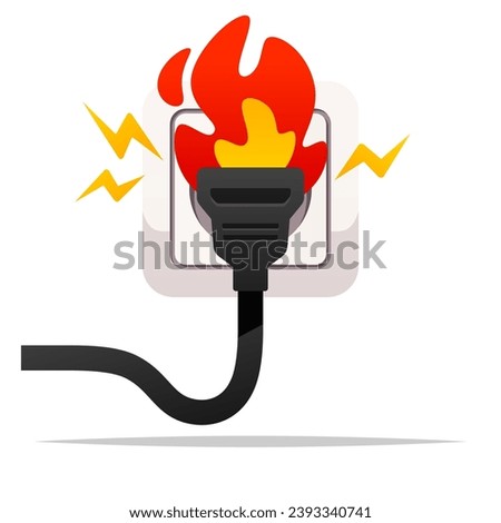 Short circuit fire faulty socket vector isolated illustration