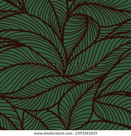 Abstract outlined leaves seamless pattern. Tea or banana leaf line art. Hand drawn outline design for fabric , print, cover, banner and invitation. Luxury minimal style wallpaper with botanical leaves