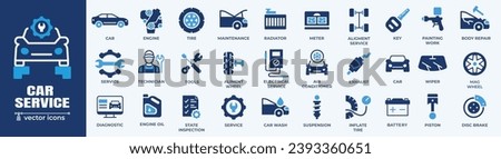 Car service icon set with black stroke and white background. Auto service, car repair icon set. Car service and garage. Royalty-Free Stock Photo #2393360651