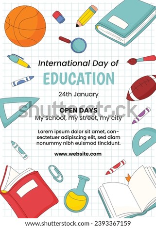 International Day of Education background. Happy International Education day celebration. January 24. Cartoon Vector illustration Template for Poster, Banner, Flyer, Greeting, Card, Post, Cover.