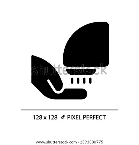 Hand dryer pixel perfect black glyph icon. Contactless technology for public toilet. Hot air blowing in restroom. Silhouette symbol on white space. Solid pictogram. Vector isolated illustration