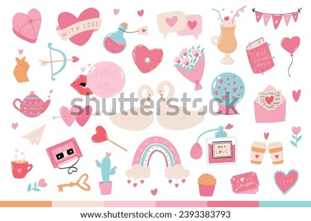 Valentine's Day clip art collection, hand drawn cartoon elements, doodles for stickers, prints, sublimation, cards, stationary, posters, etc. EPS 10