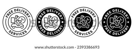 Free delivery shipping icon, home express deliver service vector label with fast car truck. Free shipping delivery badge for mail courier or parcel shipment cargo and food delivery service symbol.