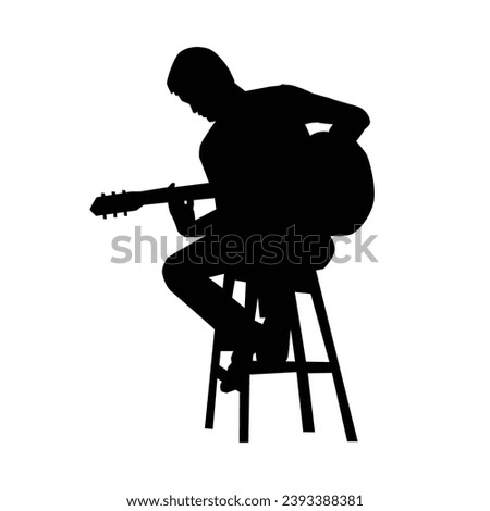 guitarist silhouette. Vector silhouette of guitarist on white background. black silhouette guitarist isolated on white background. hand drawn man playing guitar. vector illustration. guitar player.